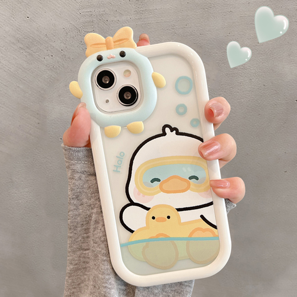 Case for iPhone 11 12 13 14 15 Pro Max 6/8/7 14/15 Plus X/XS Max SE ลายการ์ตูนมอนสเตอร์ ประดับโบว์ เคสเคลือบนิ่ม