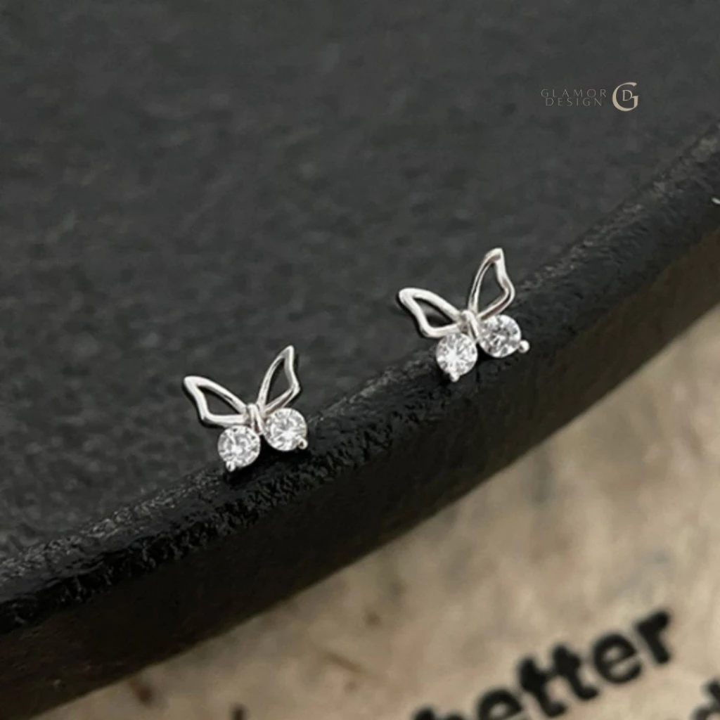 GLAMOR✨ต่างหูเงินแท้ Mini Butterfly ต่างหูเงิน ต่างหูผีเสื้อ ต่างหูสวยๆ ตุ้มหูเพชรcz ต่างหูแฟชั่น