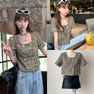 Square neck tweed top🌟🖤(490฿) มาแล้วค่าา!! เสื้อคอเหลี่ยม แขนสั้น ผ้าทวิต ติดกระดุมหน้า ทรงเสื้อน่ารักมากๆ