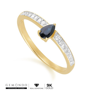 Gemondo แหวนทองคำ 9K ประดับไพลิน (Blue Sapphire) ทรงหยดน้ำ บ่าข้างเพชร ดีไซน์คลาสสิก : แหวนพลอยแท้ แหวนไพลิน พลอยน้ำเงิน