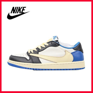 Nike TRAVIS SCOTT FRAGMENT AIR JORDAN 1 LOW รองเท้าผ้าใบสำหรับผู้ชาย และผู้หญิง