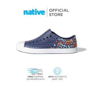 Native รองเท้ากันน้ำผู้ใหญ่ EVA รุ่น Jefferson Sugarlite Block ragatta blue / shell white / apricot flax squiggle block