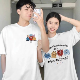 เสื้อยืดแขนสั้นสกรีนลายคู่รัก น่ารัก ชายหญิง ทันสมัย ES23
