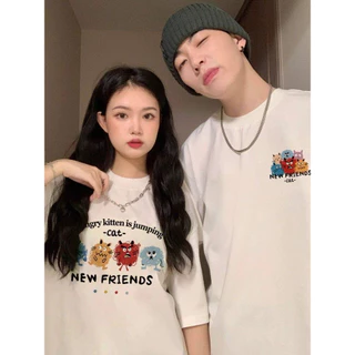 เสื้อยืดแขนสั้นสกรีนลายคู่รัก น่ารัก ชายหญิง ทันสมัย ES23