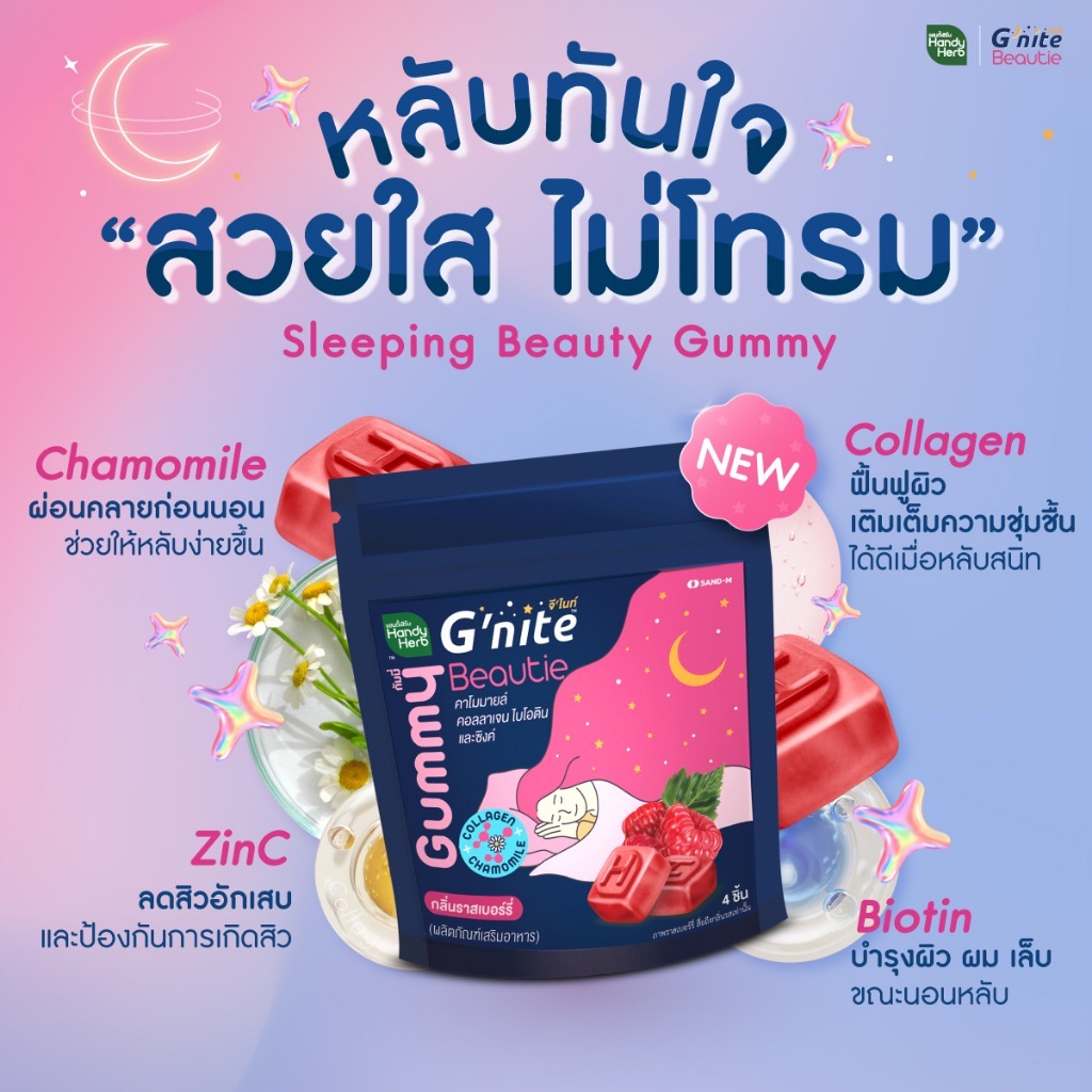 พร้อมส่ง กัมมี่ บิ้วตี้ HandyHerb Gnite Beauty Gummy บิวตี้กัมมี่ หลับทันใจสวยใสไม่โทรม ทานก่อนนอนสว