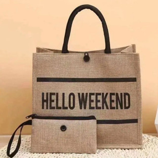 กระเป๋าสาน กระเป๋าถือ 2in1 Hello Weekend L-179