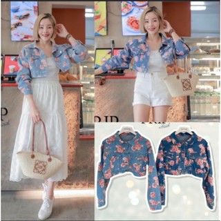 PP#มี2สี#ครอปยีนส์#เสื้อคลุมยีนส์#ยีนส์ลายดอกไม้