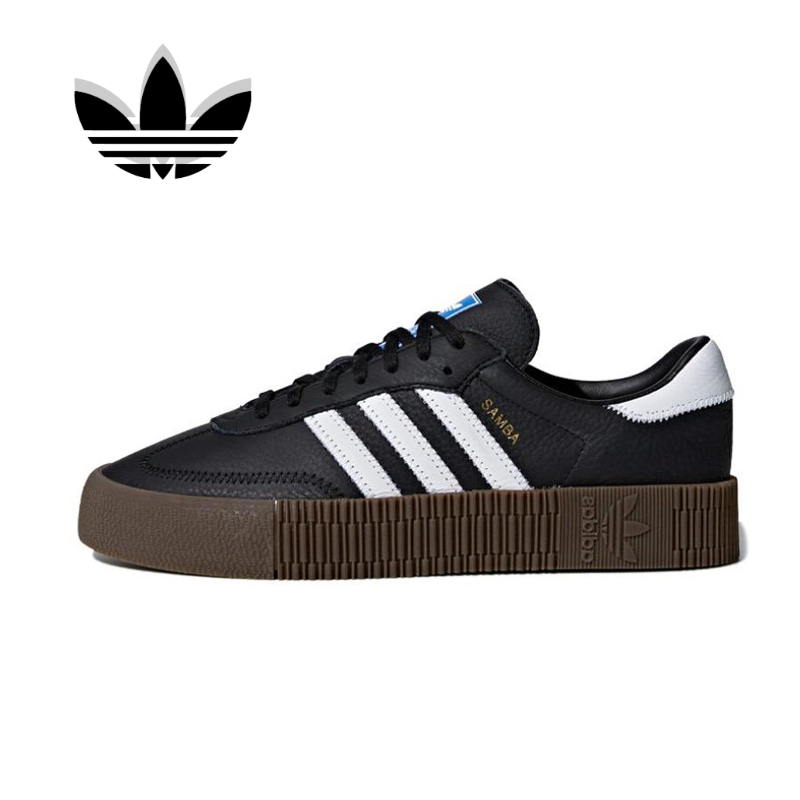 Adidas ORIGINALS SAMBA Rose Black White Gum น้ำหนักเบาสวมใส่รองเท้าผ้าใบสีดำสีน้ำตาลด้านบนของแท้ 100%