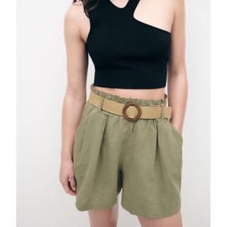 กางเกงขาสั้นผ้าลินินเอวยืดๆ Zara Belted Linen Blend Paperbag Shorts (ไม่มีเข็มขัด) 🖤🖤🖤