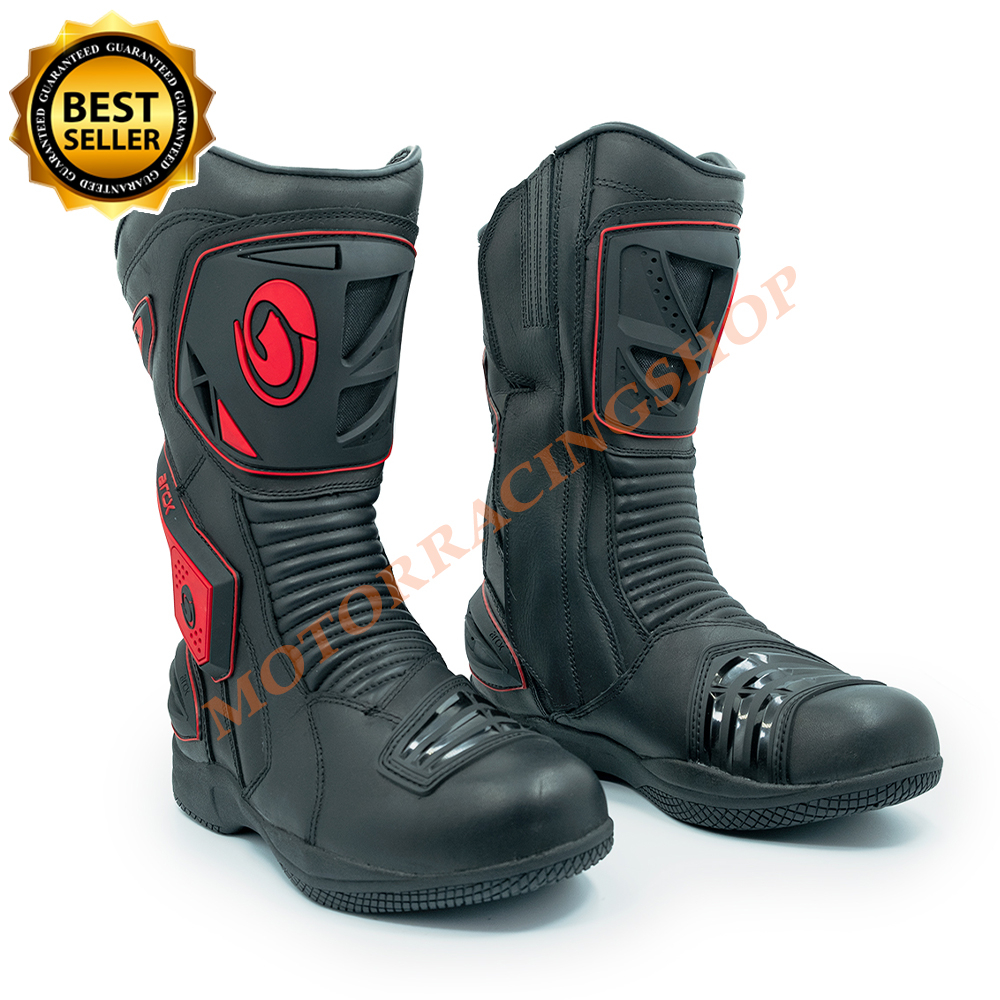 รองเท้าขับมอเตอร์ไซค์ bigbike ARCX L60566 Black/Red วัสดุหนังวัวแท้+กันน้ำได้ดี
