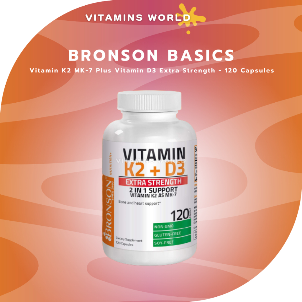 BRONSON Vitamin K2 MK-7 Plus Vitamin D3 Extra Strength - 120 Capsules (V.780)