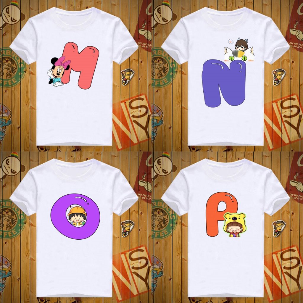 เสื้อยืดตัวอักษร M-P ลายการ์ตูนผู้หญิง