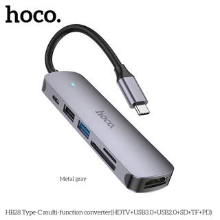 HOCO HB28 ฮับอะแดปเตอร์ Type-C to PD 100W + 4K HDMI + USB 3.0 + USB2.0 + SD + TF Card HUB [AF]