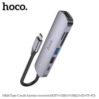 HOCO HB28 ฮับอะแดปเตอร์ Type-C to PD 100W + 4K HDMI + USB 3.0 + USB2.0 + SD + TF Card HUB [AF]