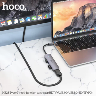 HOCO HB28 ฮับอะแดปเตอร์ Type-C to PD 100W + 4K HDMI + USB 3.0 + USB2.0 + SD + TF Card HUB [AF]