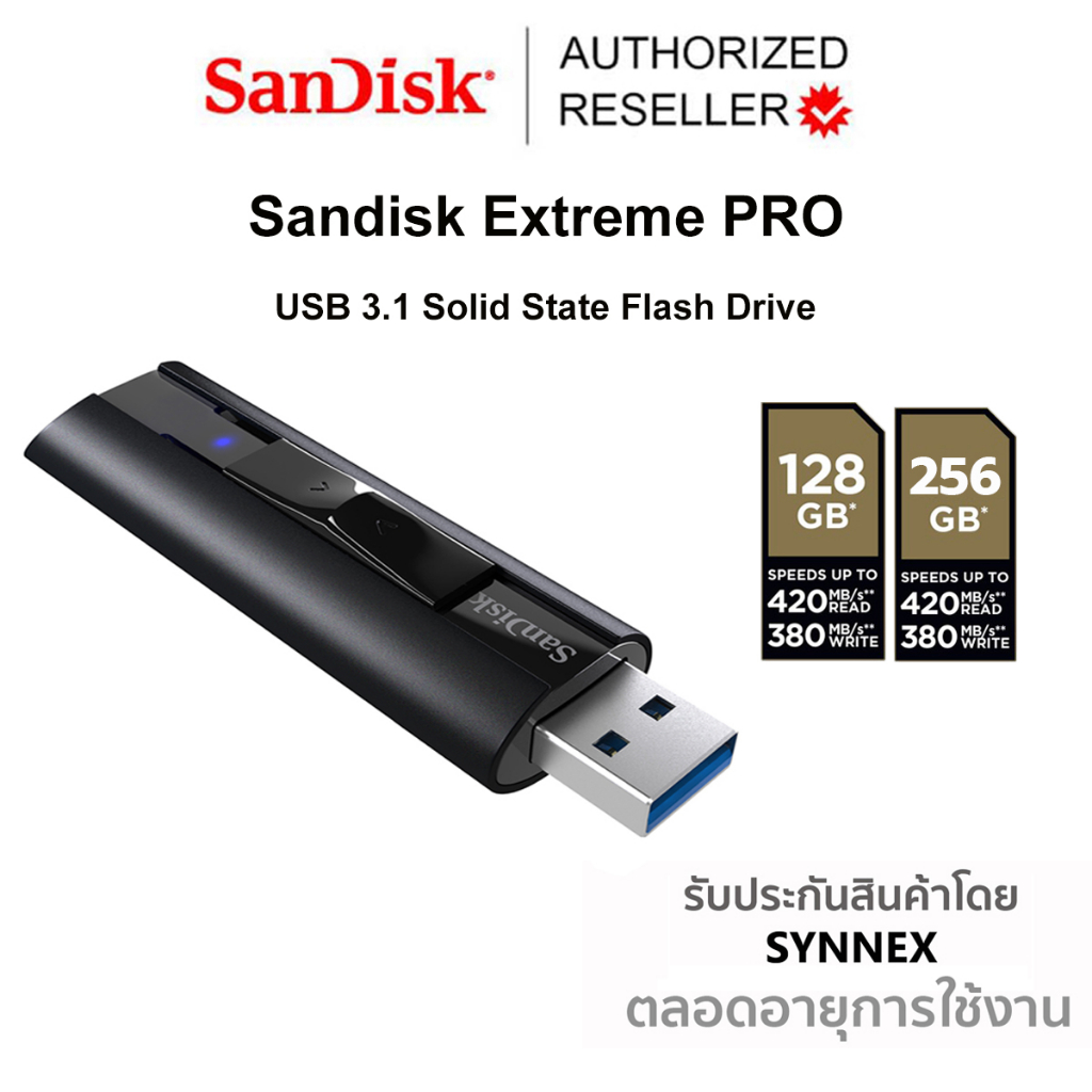 SanDisk Extreme PRO USB 3.1 Solid State Flash Drive 128GB Speed r 420 w 380MB/s (SDCZ880_128G_G46) เมมโมรี่ แฟลซไดร์ฟ