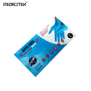 ถุงมือไนไตรสีฟ้า 100% MICROTEX รุ่น Super Touch | สัมผัสอาหารได้ | สัมผัสน้ำมัน | งานอิเล็กทรอนิกส์ | (100 ชิ้น)