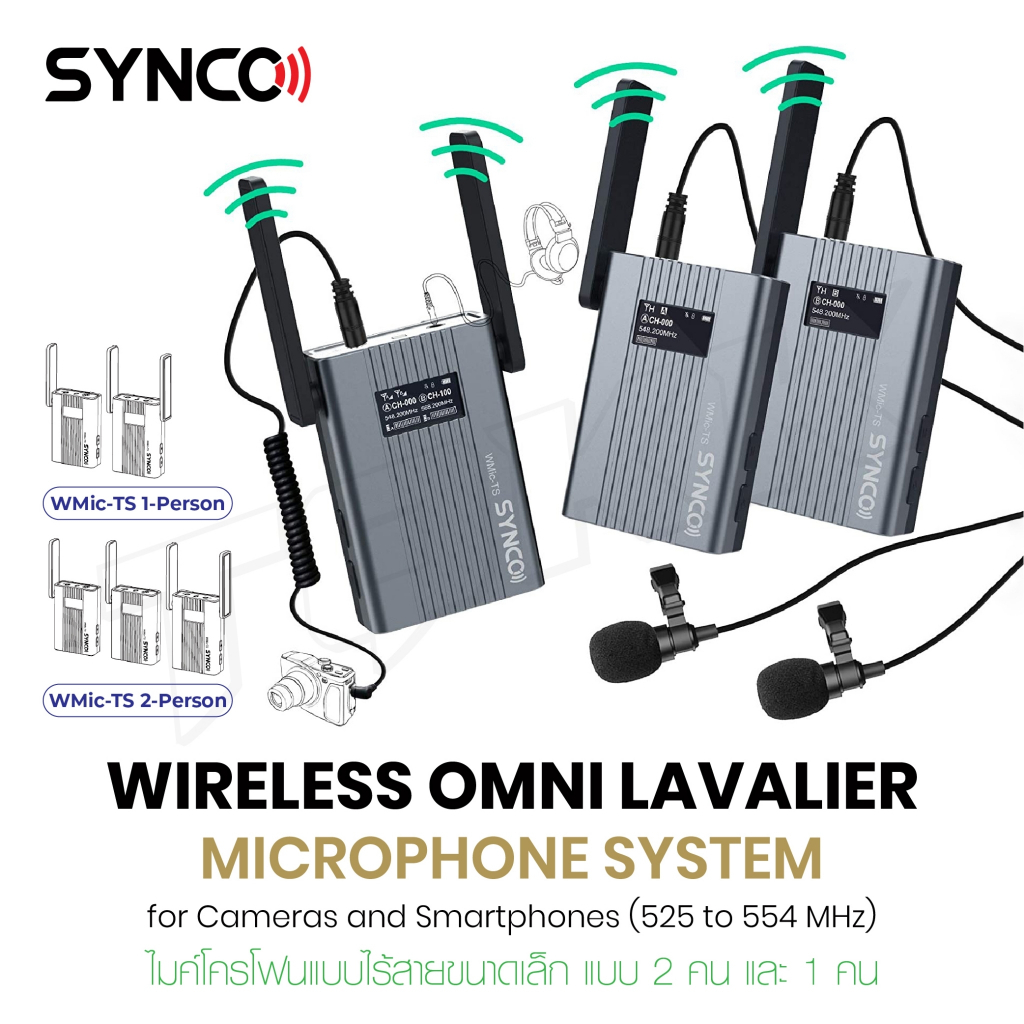 SYNCO WMic-TS 1 / 2 ไมโครโฟนไร้สาย Microphone Wireless สำหรับไมโครโฟน Lavalier ที่มี Transmitter มาให้ 1ตัว