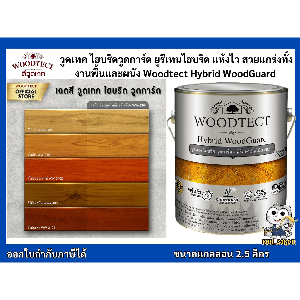 สีย้อมไม้ วูดเทค ไฮบริด ยูรีเทนสี สำหรับไม้พื้นและผนังภายนอก WOODTECT Hybrid WoodGuard ขนาดแกลลอน