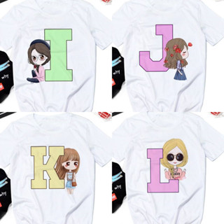 เสื้อยืดอักษร I-J ภาษาอังกฤษ การ์ตูนผู้หญิงญี่ปุ่น