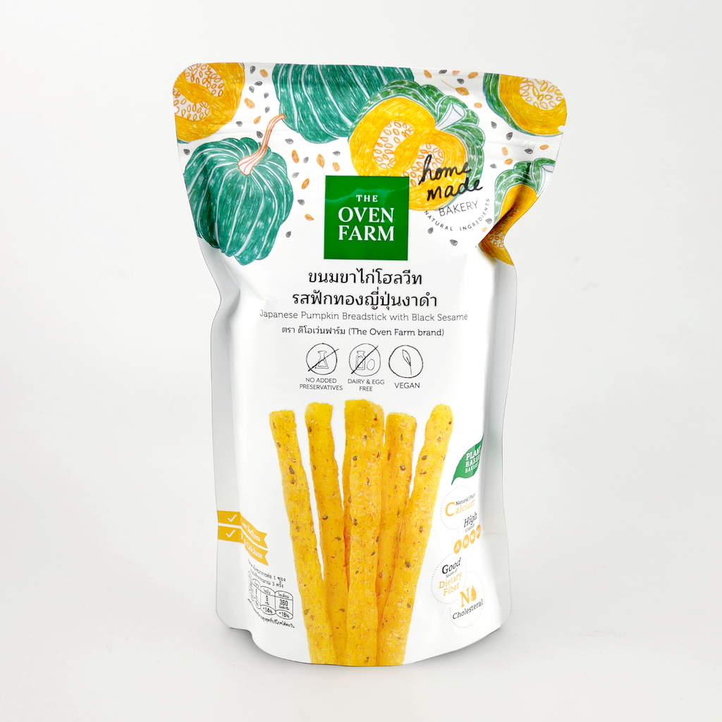 Japanese Pumpkin Whole Wheat Breadstick with Sesame Seed ขนมขาไก่โฮลวีทรสฟักทองญี่ปุ่นงาดำ THE OVEN 