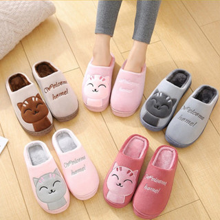 at.homemart slippers รองเท้าสลิปเปอร์ แมวขนนุ่ม รองเท้าใส่ในออฟฟิต ใส่ในบ้าน กันลื่น