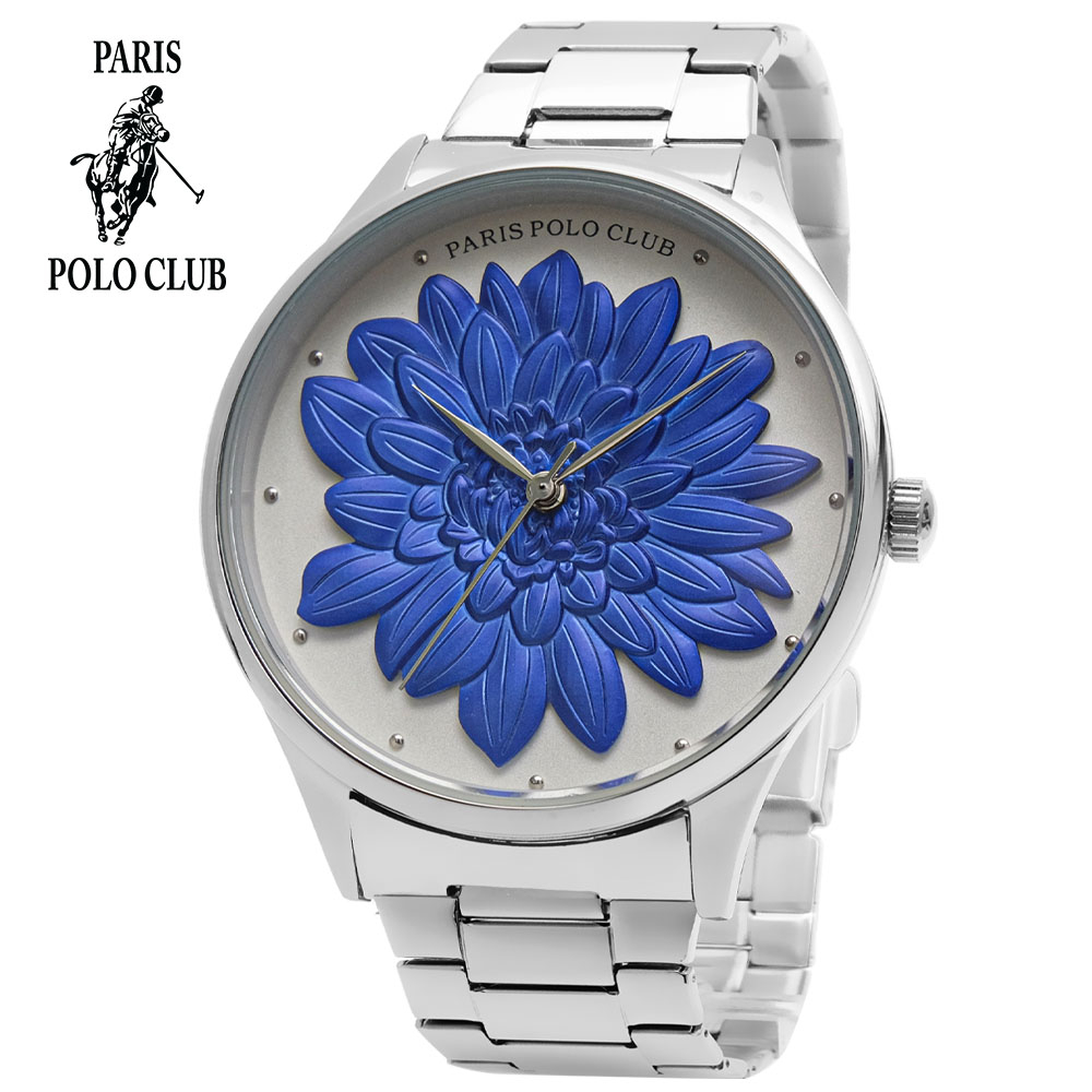 นาฬิกาข้อมือผู้หญิง นาฬิกา แฟชั่น หน้าปัด ลายFlower แบรนด์ Paris Polo Club PPC-220526L มีประกัน1ปี