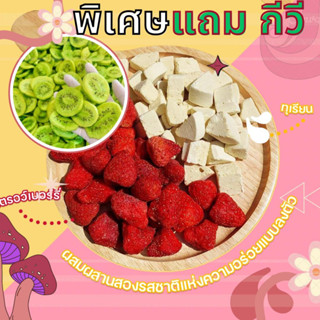 ( MIX รวม 120 กรัม ) "ทุเรียน + สตอเบอร์รี่ + กีวี่" ฟรีซดรายอบกรอบ หอมอร่อยเปรี้ยวตัดหวาน เกรดพรีเมี่ยม