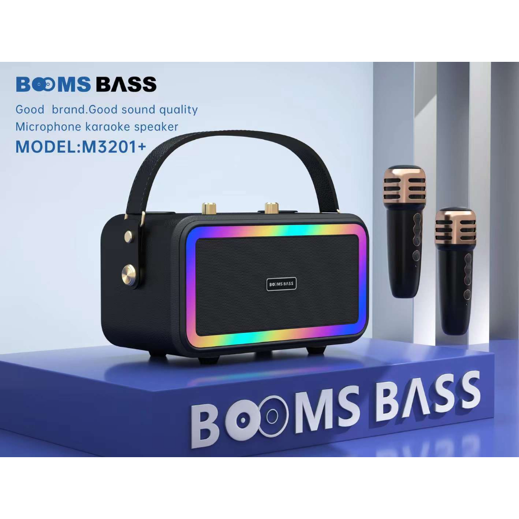 ลำโพงบลูทูธ บุหนังรุ่นM3201+ ลำโพงเสียงดีwireless speakerลําโพงซับวูฟเฟอร์บลูทูธไร้สาย แบบพกพา พร้อมไมรโคโฟคาราโอเกะ2ตัว