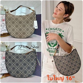 16" TORY BURCH T MONOGRAM JACQUARD CRESCENT BAG ไซส์ใหญ่ 005