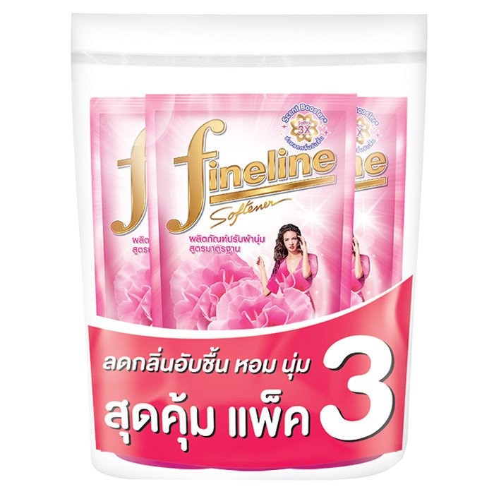 ไฟน์ไลน์ ผลิตภัณฑ์ปรับผ้านุ่ม กลิ่นพิ้งค์บอสซั่ม สีชมพู ถุงเติม 470 มล. แพ็ค 3
