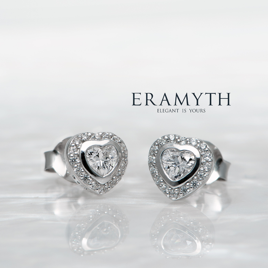 Eramyth jewelry: ต่างหู เงินแท้ 92.5 ปักก้าน ดีไซน์หัวใจ ฝังเพชรสวิสCZ รหัส PA-0745 (พร้อมส่งจ้า)