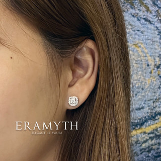 Eramyth jewelry: ต่างหู เงินแท้92.5 ปักก้าน ทรงสี่เหลี่ยม ฝังเพชรสวิสCZ รหัส PA-0746-R01 (พร้อมส่งจ้า)