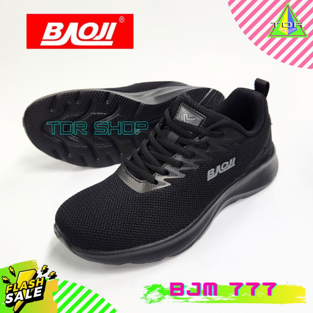 Baoji รุ่น BJM 777 รองเท้าผ้าใบ บาโอจิ สำหรับผู้ชาย ใส่วิ่ง ออกกำลังกาย ทำงาน เที่ยว น้ำหนักเบา สีดำ