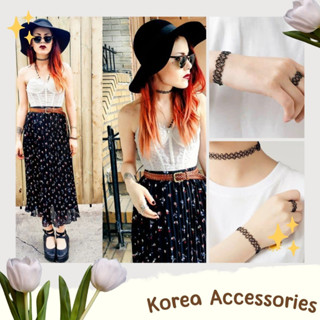 Korean🧧  เครื่องประดับแฟชั่นโชคเกอร์ ประด้วยสร้อยคอ กำไล แหวน