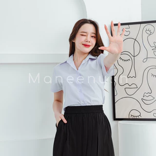 เสื้อนักศึกษาหลังว่าง แขนกระบอก สีโอโม่ เสื้อนิสิตหญิง ทรงเข้ารูป มีรังดุม
