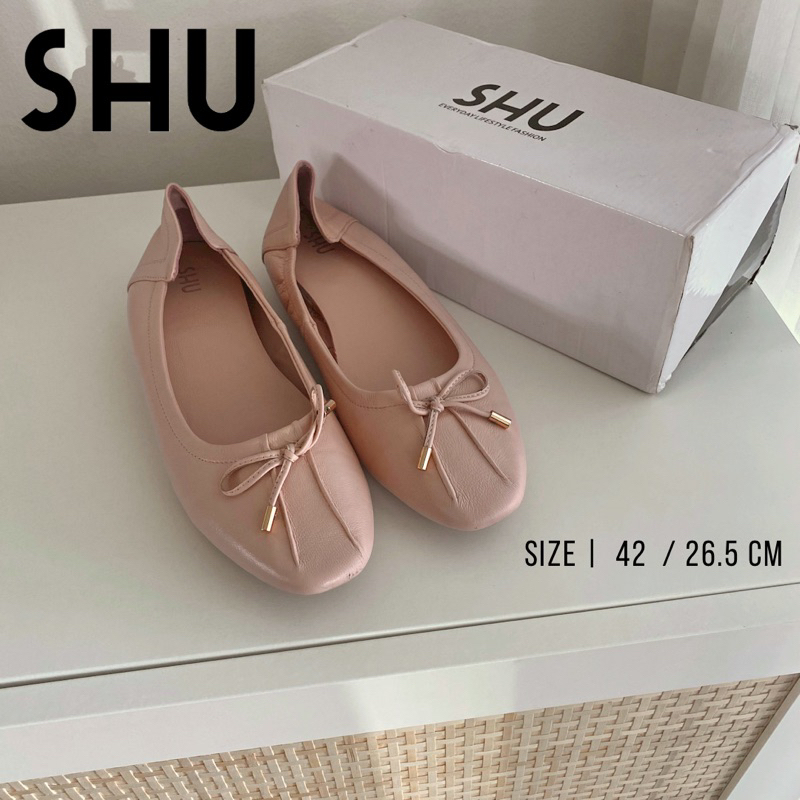 SHU รองเท้า หนังแกะ คัชชู ส้นแบน บัลเล่ต์ flat สีชมพูนม มือสอง