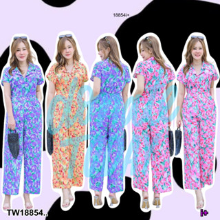 👗Pfashion [ส่งไวมาก🚛] P18854 Jumpsuit #สาวอวบ คอปกซิปหนัาขายาว พิมพ์ลาย ..