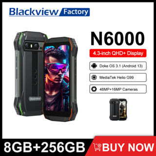 Blackview N6000 Rugged Smartphone 4.3" Display ,Android 13 Cellphone, Helio G99 Octa Core, 16GB 256GB, 48MP Cameras, Sup