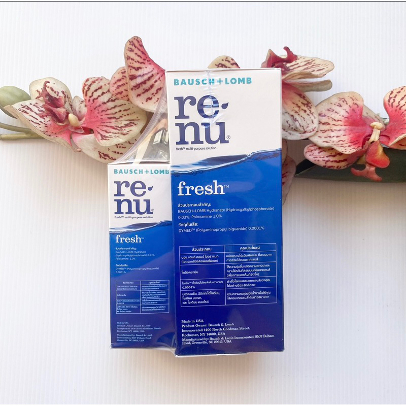 SALE หมดอายุ 10/26 ขนาด 355 ml. น้ำยาแช่คอนแทคเลนส์ Bausch + Lomb Renu รีนิว กล่องน้ำเงิน