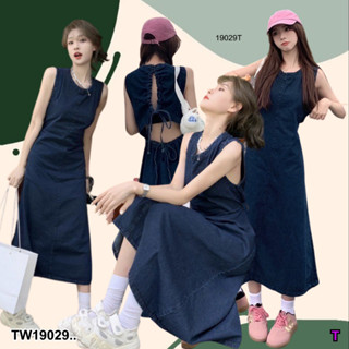 TwinsShopVip💗พร้อมส่ง TW19029 แม็กซีเดรส ยีนยาว แขนกุด คอกลม ..