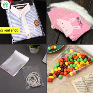 【พร้อมส่ง】ถุงพลาสติกใส OPP ใสเทปกาว (แพ็ค 100) ถุงแก้วฝากาว ถุงแก้วใส