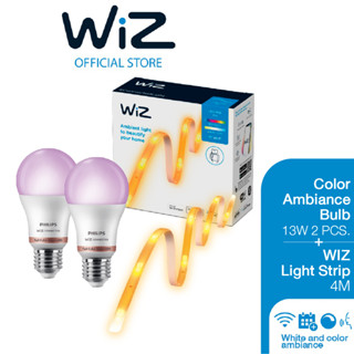 [แพ็คพิเศษ] Philips WiZ LED หลอดไฟเปลี่ยนสีอัจฉริยะ เปลี่ยนสีได้ 16 ล้านสี 13 วัตต์ 2 หลอด + Philips WiZ LED Light Strip kit 4m Type-C ไฟเส้น 4 เมตร 16 ล้านเฉดสี ไม่ต้องใช้อุปกรณ์เสริม 1 เส้น