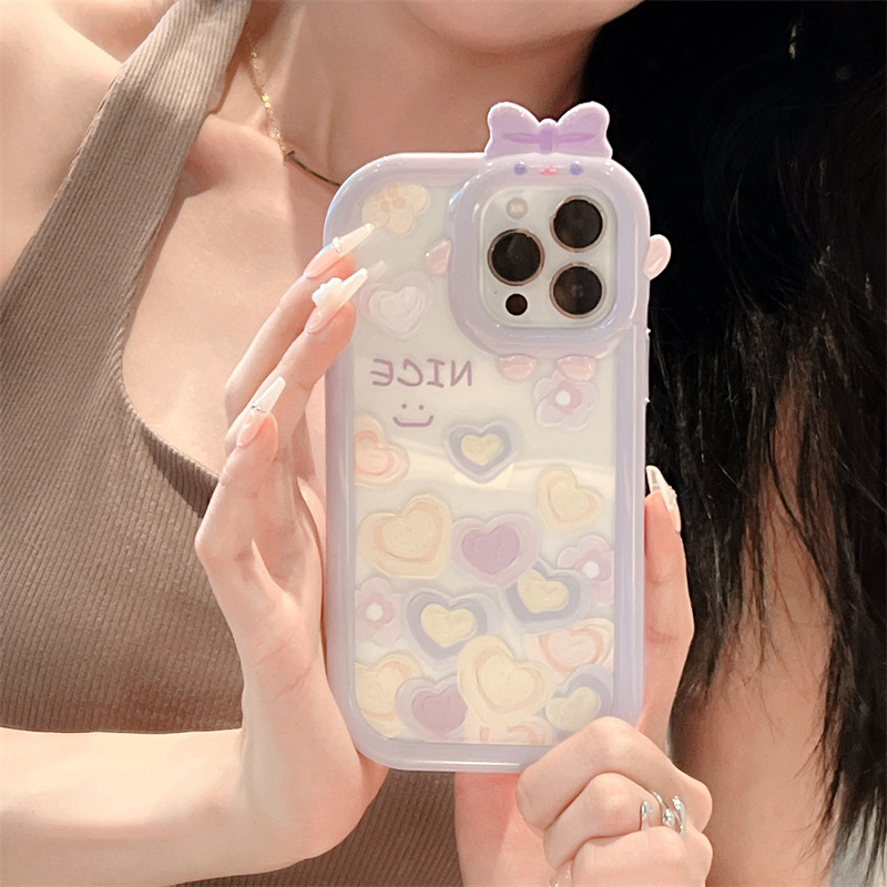 Case for iPhone 11 12 13 14 15 Pro Max 8/7/6 14/15 Plus X/XS Max SE ลายการ์ตูนมอนสเตอร์ ประดับโบว์ เคสเคลือบนิ่ม