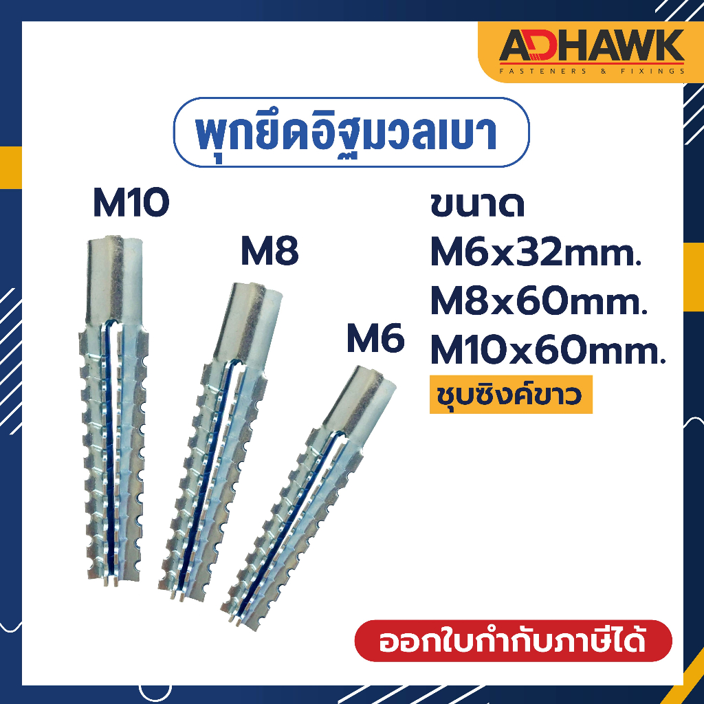 พุกยึดอิฐมวลเบา M6,M8,M10 พุกยึดผนังมวลเบา พุกฟันเลื่อย Saw Anchor แข็งแรงเหมาะกับผนังมวลเบา