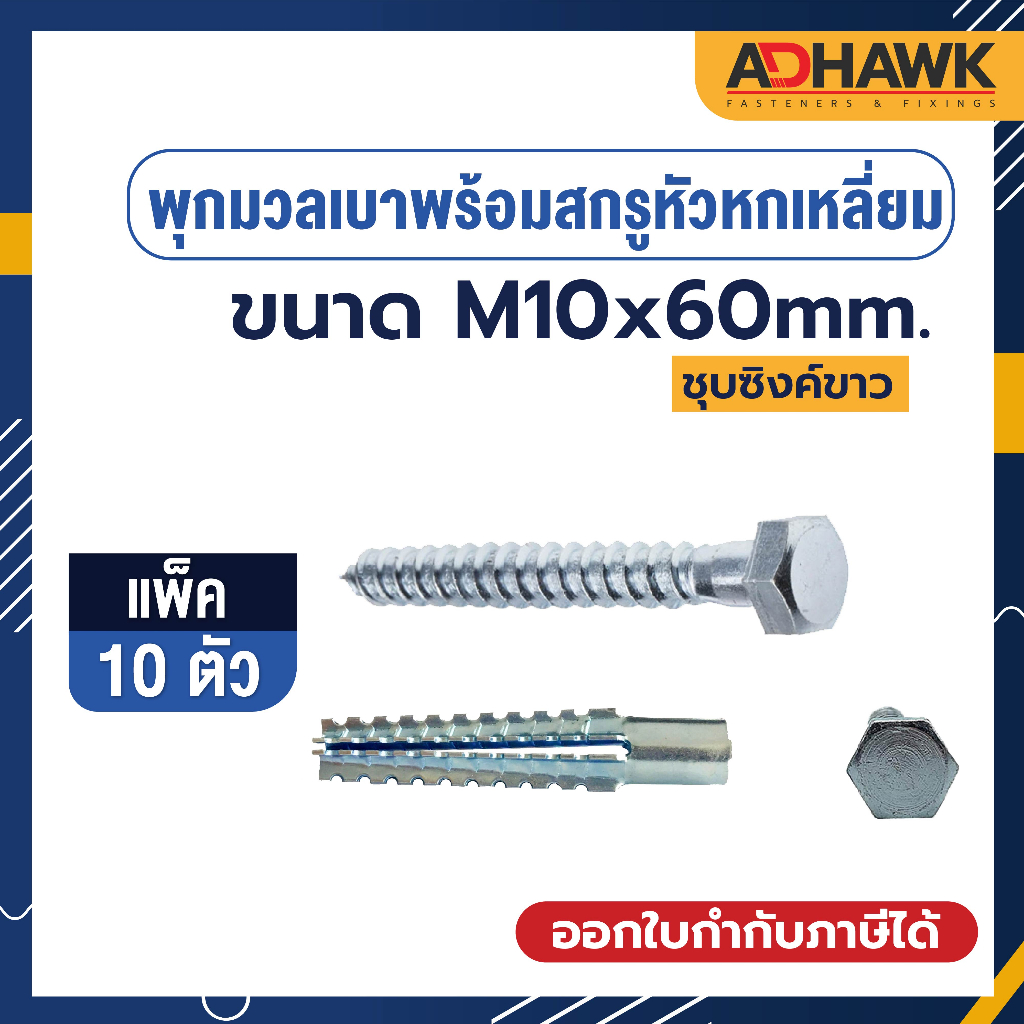 พุกยึด อิฐมวลเบา พุกยึดผนังมวลเบา พุกฟันเลื่อย M10x60mm. Saw Anchor แข็งแรงเหมาะกับผนังมวลเบา