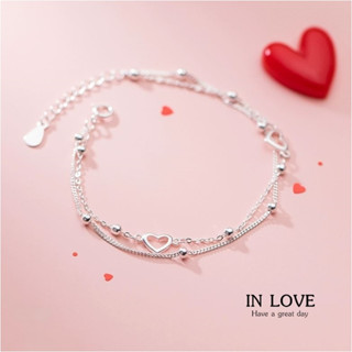 s925 In love bracelet สร้อยข้อมือเงินแท้ เส้นคู่ ดีไซน์เรียบง่าย ใส่สบาย เป็นมิตรกับผิว