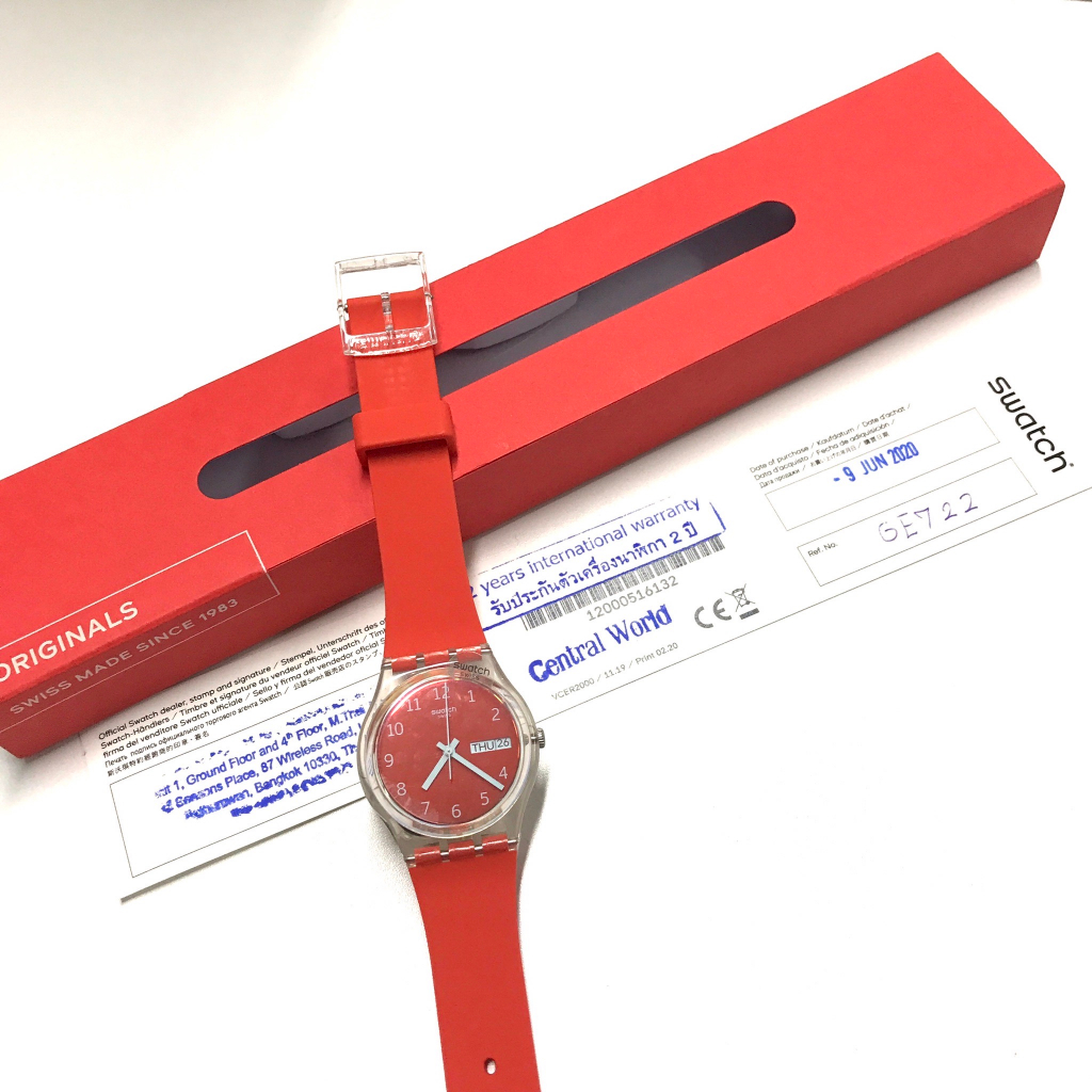 นาฬิกา SWATCH SWISS รุ่น Snappy RED AWAY (GE722) สีส้มอมแดง