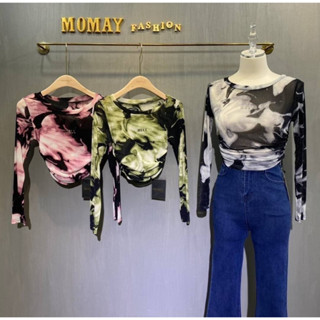 งานป้าย MOMAY (โมเม) เสื้อซีทรู พิมพ์ลายหินอ่อนสวยเก๋ดูแพงมาก เนื้อผ้าอัดกริสเตอร์วิ้งวับเบาๆทั้งตัว mo1