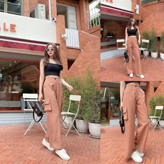 SLYQ MADE 🐰 TAILORED CARGO PANTS กางเกงคาร์โก้ ขายาวปักโลโก้ เอวสูง